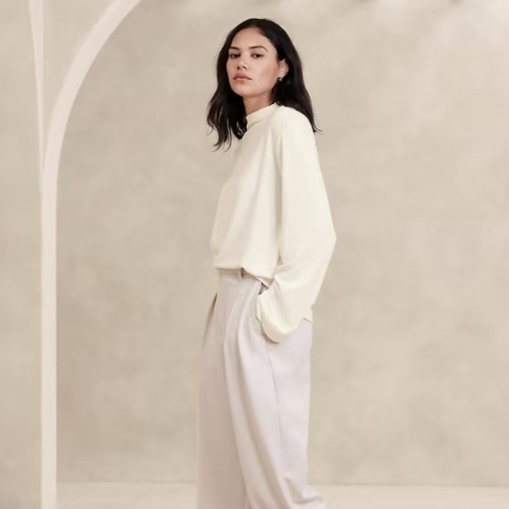 NWT Banana Republic Factory Soft Luxe Box-y Long-Sleeve Shirt Off-White